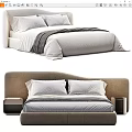 Modern Double Bed With Comfortable Mattress Soft Pillows And Neutral Bedding 3d model