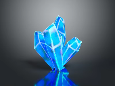 Blue Stone Crystal With Multi Faceted Shiny Surface And Black Background Reflection 3d model