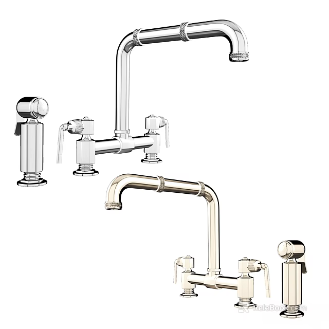 Modern Faucet Designs Featuring Multiple Styles And Metal Finishes For Kitchen Use 3d model 
