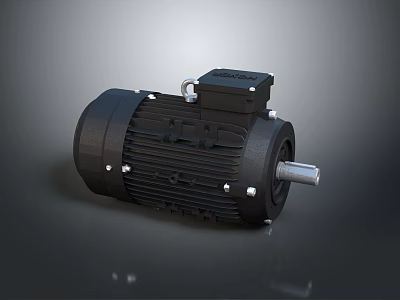 Heavy Duty Black Electric Motor With Terminal Box Metal Shaft And Heat Sink 3d model