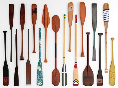 Colorful And Wooden Paddles With Different Designs Sports Equipment Collection 3d model