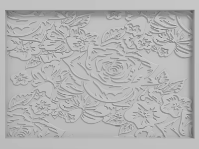 White Decorative Embossed Background Wall With Intricate Rose Leaf Floral Patterns 3d model