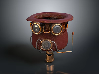 Vintage Steampunk Leather Hat With Brass Goggles Metal Accents And Microphone 3d model