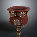 Vintage Steampunk Leather Hat With Brass Goggles Metal Accents And Microphone