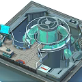 Advanced Research Laboratory With Central Circular Reactor Control Panels and Computer Stations