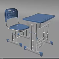 Blue Student Desk With White Frame Matching Chair And Small Basket