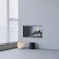 Modern Wall Mounted Fireplace With Burning Flames Blinds And Moon Decor 3d model