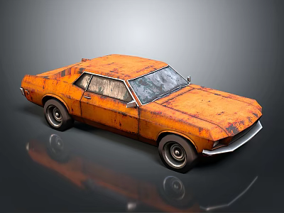 Rusty Orange Vintage Classic Car With Weathered Exterior And Old Body 3d model