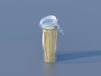 Fresh Spaghetti Sticks Stored in Transparent Glass Jar With Clamp Lid on Blue Background 3d model