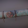 Rusty Green Industrial Pipe with Red Valve and Metal Brackets