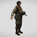 Detailed Game and Movie Military Character Wearing Green Uniform Helmet and Tactical Gear