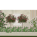Colorful Garden Flowers Including Pink Red And White Roses With Shrubs And Lawn