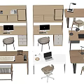 Modern Desk Designs With Wooden And White Surfaces Chair Lamp Laptop And Storage