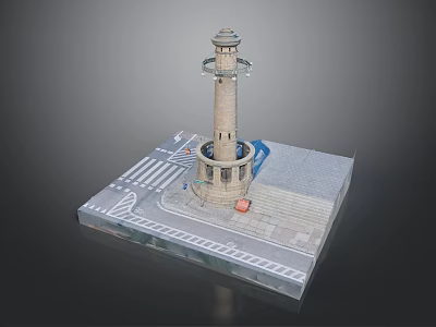 Detailed Lighthouse Landscape Model With Platform Road Zebra Crossing And Street Lamp Elements 3d model