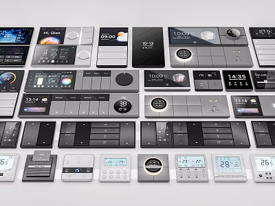 Modern Smart Switch Panels With Touchscreen Control Buttons And Dials For Home Interior 3d model