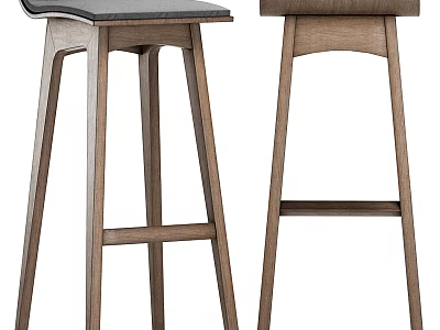 Modern Wooden Bar Stools With Comfortable Seats And Sleek Leg Design 3d model