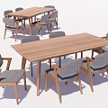 Wooden Rectangular Dining Table Set With Gray Cushioned Chairs And Wooden Legs 3d model