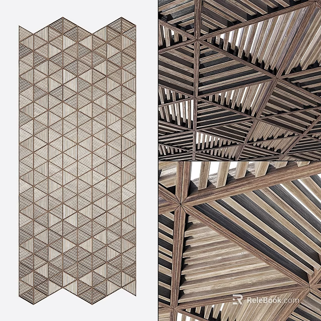Geometric Wooden Wall Decor with Triangular Patterns for Modern Interior Design 3d model 