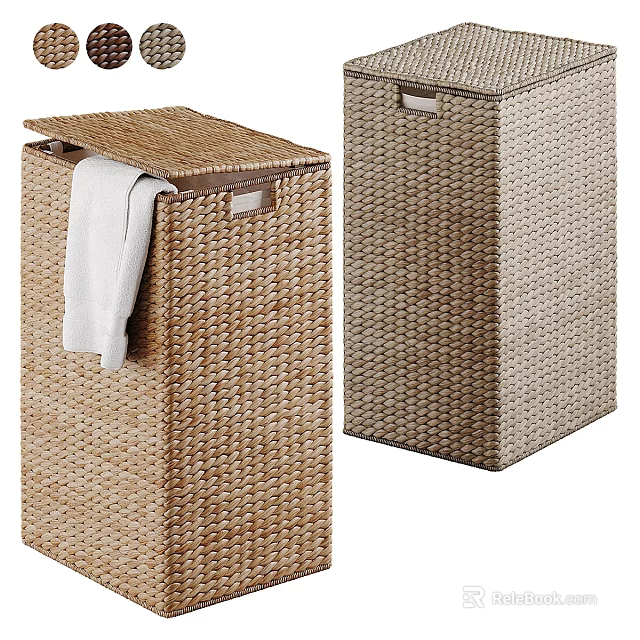 Woven Laundry Hamper Set With Lid And White Towel For Home Storage 3d model 