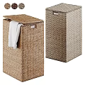 Woven Laundry Hamper Set With Lid And White Towel For Home Storage