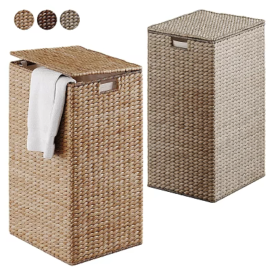 Woven Laundry Hamper Set With Lid And White Towel For Home Storage 3d model