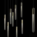 Modern Contemporary Chandelier With Long Transparent Tubes And Golden Top Accents For Interior Decoration