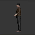Standing 3D Human Character Model Wearing Brown Jacket Black Shirt Green Headwear