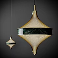Modern Elegant Dual Pendant Lights With Gold Metal Mesh Design And Green Marble Accent