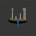 Classical Architecture Model With Circular Platform Central Blue Pool And Decorative Columns