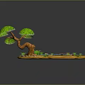Cartoon Scene Of Small Island With Blue Pond Frog Green Trees And Stones