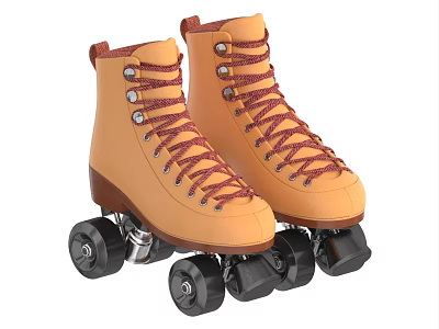 High Top Orange Roller Skates with Brown Laces and Black Wheels Classic 3d model