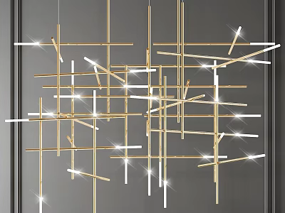 Modern Gold White Metal Chandelier with Geometric Lines Illuminated Design 3d model