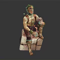Sitting Character Figurine With Workwear Vest Cargo Pants On Box Platform And Decorative Drops
