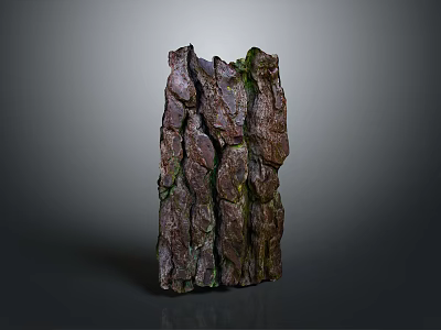 Natural Rock Scene Component With Brown Purple Surface Rough Texture And Green Moss 3d model