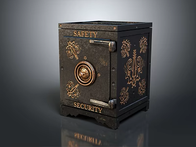 Vintage Security Safe With Decorative Gold Patterns And Secure Lock Mechanism 3d model