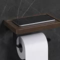 Wall Mounted Wooden Toilet Paper Holder Shelf with Mobile Phone on Dark Marble Wall