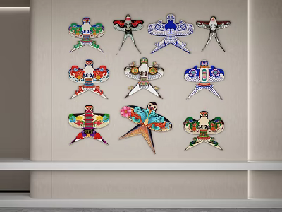 Colorful Kite Shaped Wall Decor With Various Patterns And Designs For Home 3d model