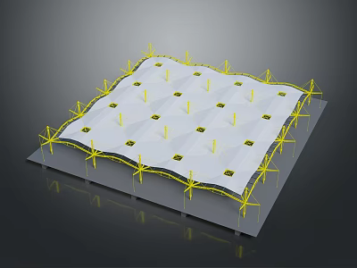 Recreational Square Netted Trampoline Play Equipment With Yellow Frames And White Surface 3d model