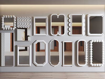 Various Stylish Bathroom Mirrors With Decorative Frames And Modern Designs 3d model