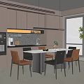 Modern Dining Area With Wooden Kitchen Cabinets Round Table Chairs Pendant Lights And Plant