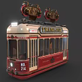 Vintage Red and Cream Tram with No 214 Number Dual Top Bells and Tramline Sign