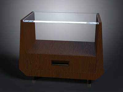 Modern Wooden Side Table With Glass Top Drawer And Sturdy Legs 3d model