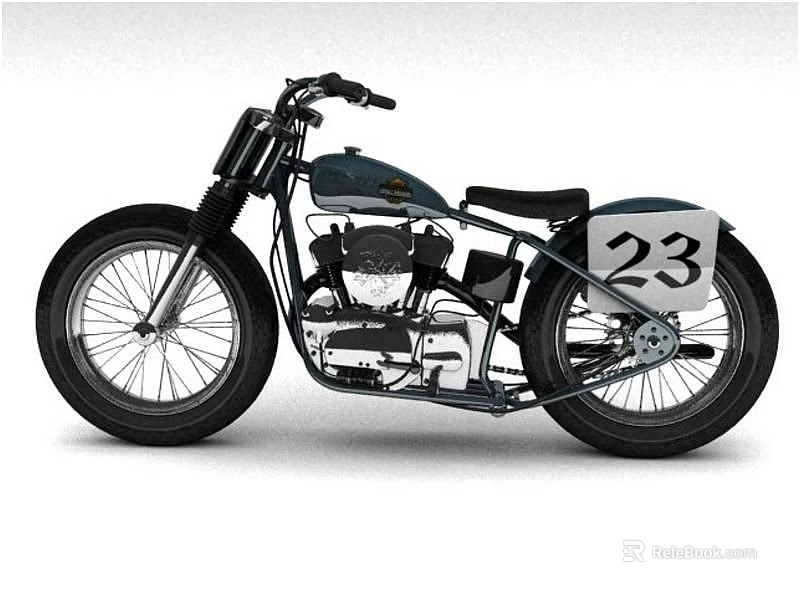 Vintage Black Motorcycle With Number 23 Single Seat And Classic Spoked Wheels 3d model 