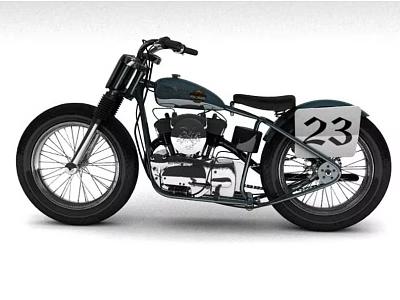 Vintage Black Motorcycle With Number 23 Single Seat And Classic Spoked Wheels 3d model