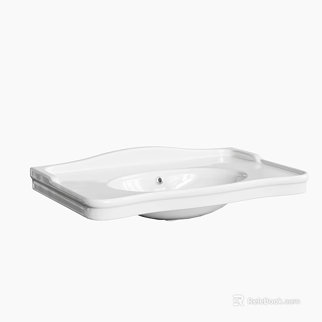 Sleek Modern White Ceramic Washbasin In Bathroom With Rectangular Shape And Smooth Surface 3d model 