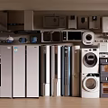 Home Appliances Showroom Display Featuring Refrigerators Washing Machines Microwaves And Cabinets
