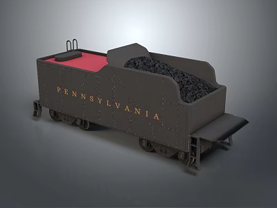 Vintage PENNSYLVANIA Railroad Car Loaded With Coal And Red Top Structure 3d model