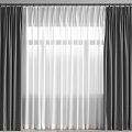 Gray Window Curtains With White Sheer Layers Hanging On Curtain Rod