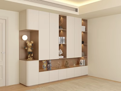 Modern Wardrobe Interior Design With White Cabinets Open Shelves And Decorative Items 3d model