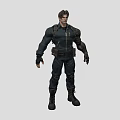 Tactical Man In Dark Colored Jacket With Arm Guards Utility Belt And Boots